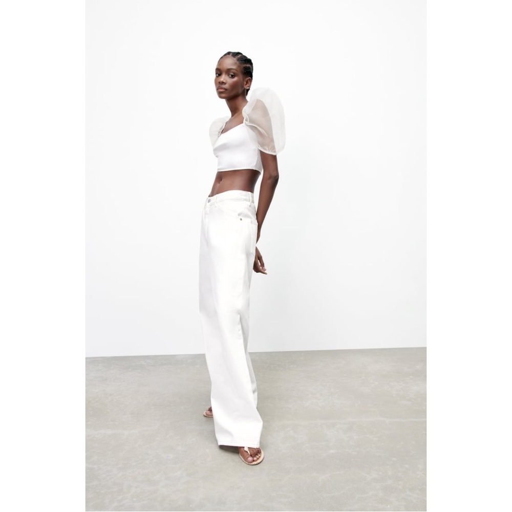 Zara Sheer Puff Sleeves Top with Organza Inserts - Picture 8 of 11